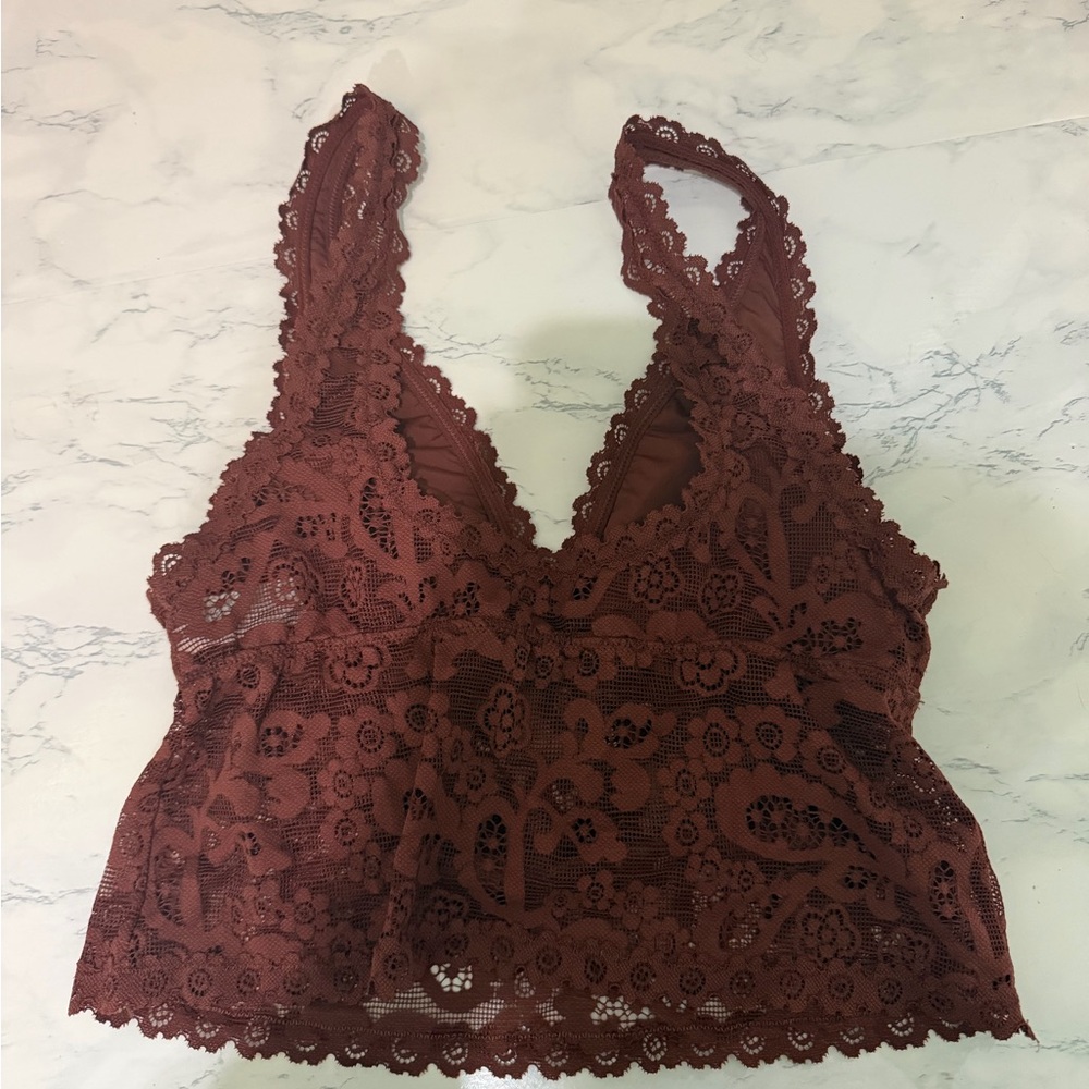 Aerie Lace Tank Top in Rust